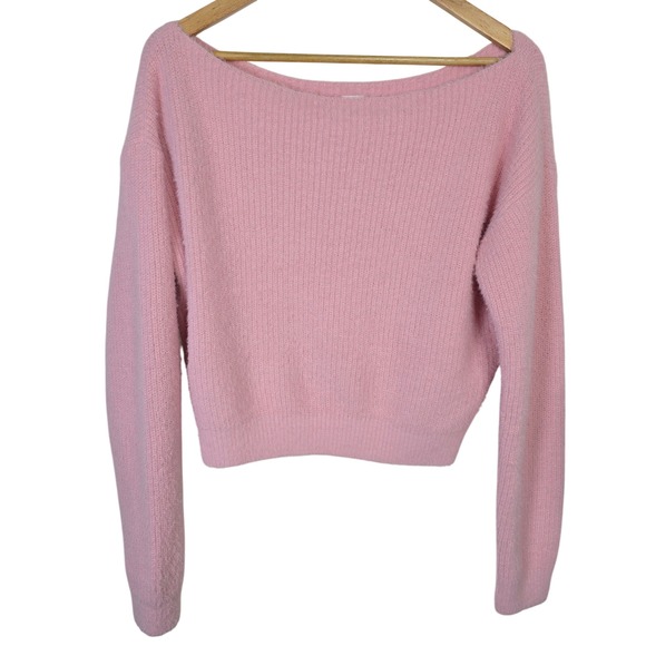 Abound Sweaters - Abound Pink Fuzzy Boat Neck Cropped Pullover Sweater Small Ribbed Knit Soft S